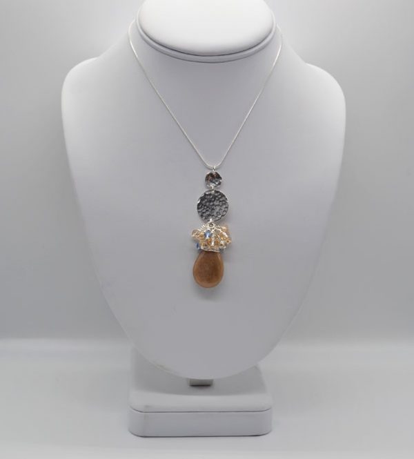 Cluster Necklace - Two Circle Drop, Textured, Brown Jade & Brown and Blue Bead Cluster Necklace