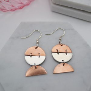 Copper and Silver Split Circle Hook Earrings