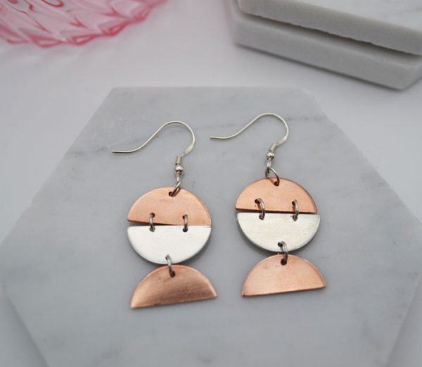 Copper and Silver Split Circle Hook Earrings