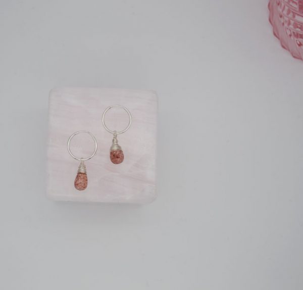 Cristalli Wire Wrapped Hoops Small 16mm - Strawberry Quartz - Image 4