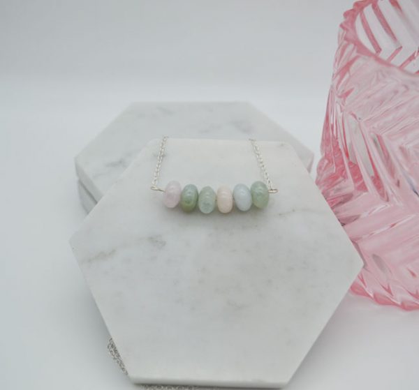 Multi Coloured Morganite Rondell Bar Necklace - Image 3