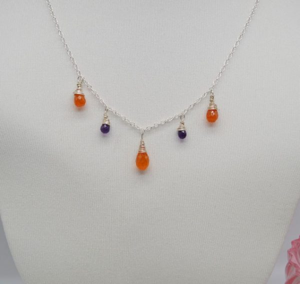 Cristalli Wire Wrapped Necklace - Carnelian Orange and Amethyst - Image 2