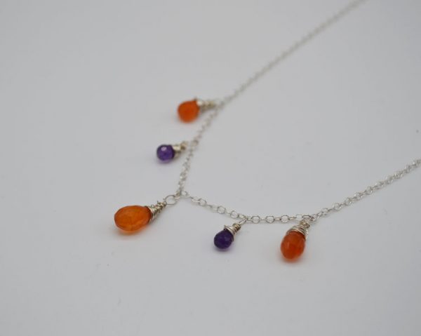 Cristalli Wire Wrapped Necklace - Carnelian Orange and Amethyst - Image 4