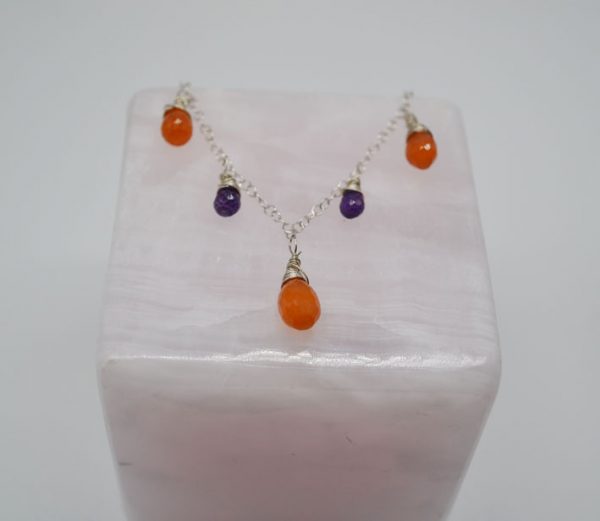Cristalli Wire Wrapped Necklace - Carnelian Orange and Amethyst - Image 5