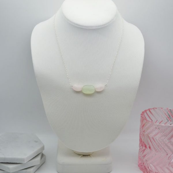 Rose Quartz and Jade Bar Necklace