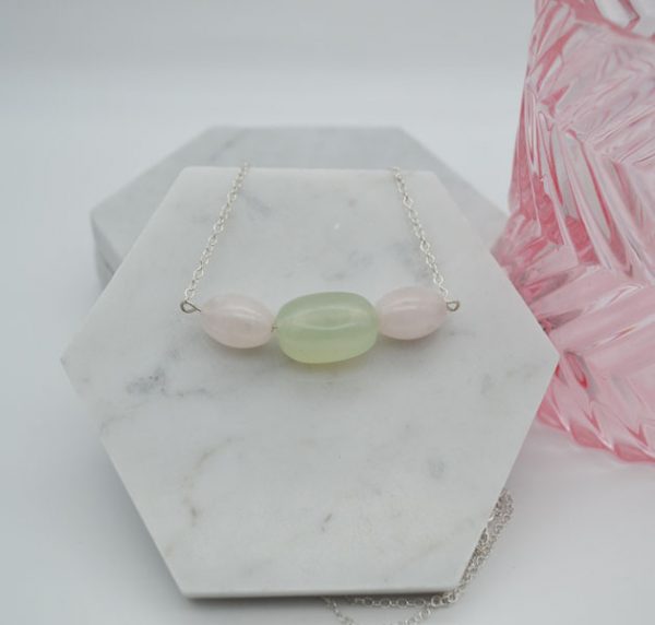 Rose Quartz and Jade Bar Necklace - Image 3