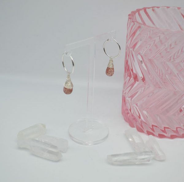 Cristalli Wire Wrapped Hoops Small 16mm - Strawberry Quartz - Image 3