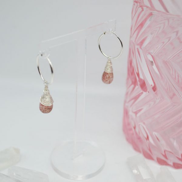 Cristalli Wire Wrapped Hoops Small 16mm - Strawberry Quartz
