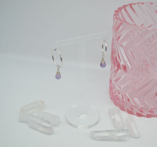 Cristalli Wire Wrapped Hoops Small 16mm - Purple Amethyst (Faceted) - Image 3