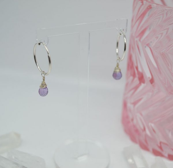 Cristalli Wire Wrapped Hoops Small 16mm - Purple Amethyst (Faceted)