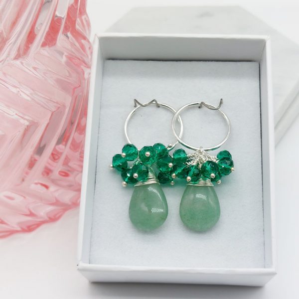 Cluster Wire Wrapped Hoops - Green Adventurine and Green Czech Glass