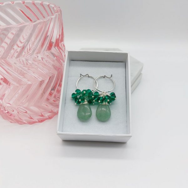 Cluster Wire Wrapped Hoops - Green Adventurine and Green Czech Glass - Image 4